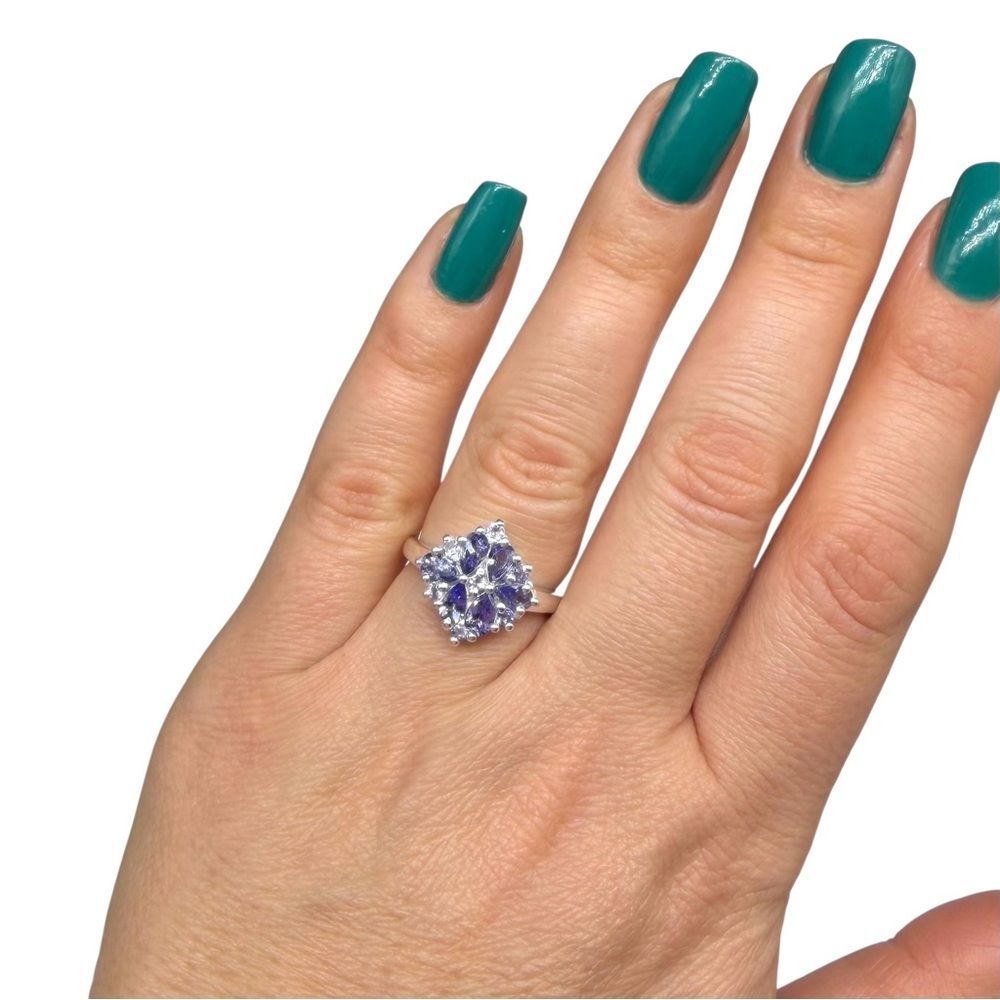Tanzanite Ring Size 10.5 Solid 925 Sterling Silver Multi Stone - Picture 2 of 7